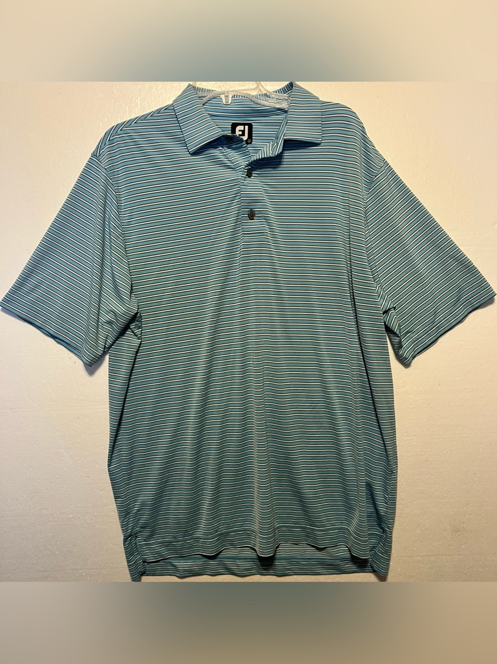 FootJoy Men's L Teal and White Striped Polo with Logo